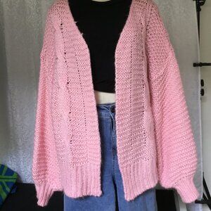 UNBRANDED Chunky Knitt Sweater Cardigan Open Front Oversize Loose Pink One Size